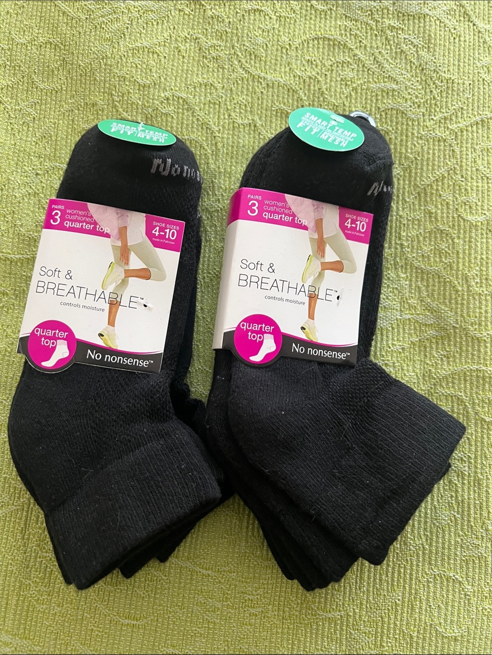 No Nonsense Black Women's Quarter-Top Athletic Socks Pack